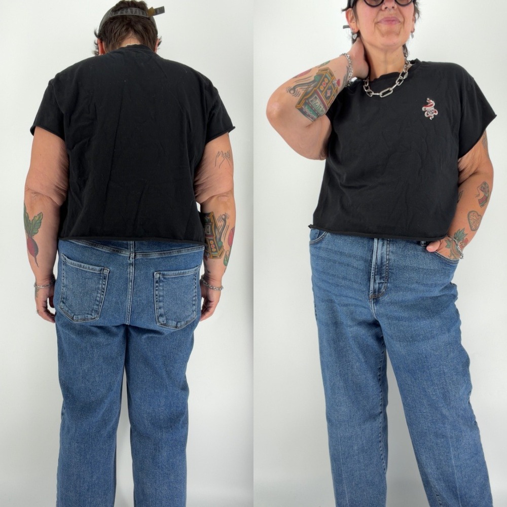 Public Record Black Cropped boxy cap sleeve Skull Snake Embroidered Top 2XL